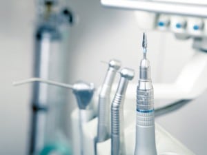 Metallic dentist tools close up